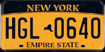 NY license plate HGL0640