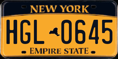 NY license plate HGL0645