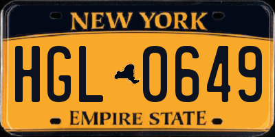 NY license plate HGL0649