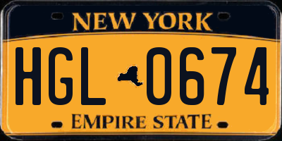 NY license plate HGL0674