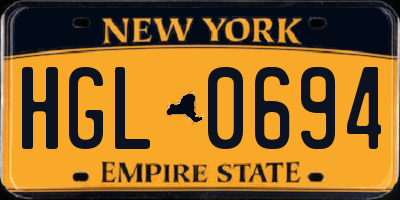 NY license plate HGL0694