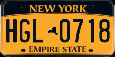 NY license plate HGL0718