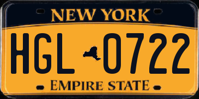 NY license plate HGL0722