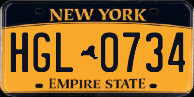 NY license plate HGL0734