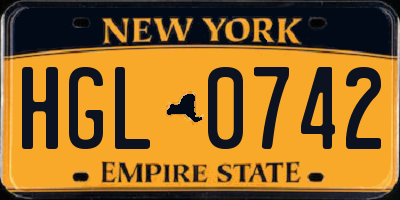 NY license plate HGL0742