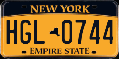 NY license plate HGL0744