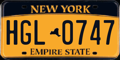 NY license plate HGL0747