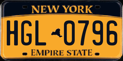 NY license plate HGL0796