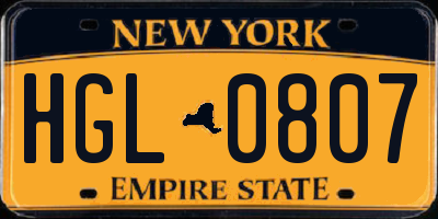 NY license plate HGL0807
