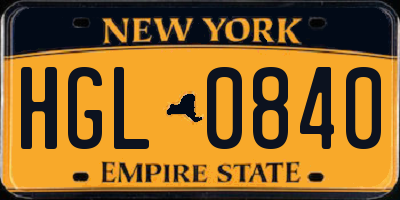 NY license plate HGL0840