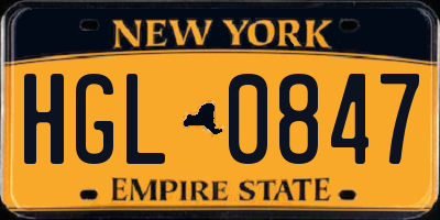 NY license plate HGL0847