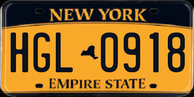 NY license plate HGL0918