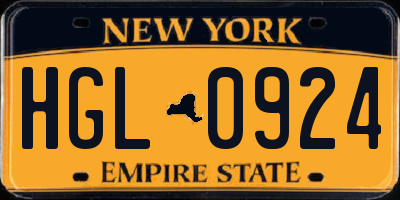 NY license plate HGL0924