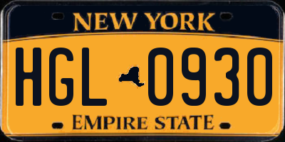 NY license plate HGL0930