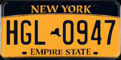 NY license plate HGL0947