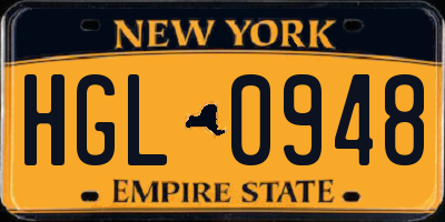 NY license plate HGL0948