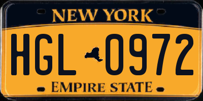 NY license plate HGL0972