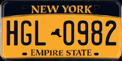 NY license plate HGL0982