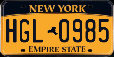 NY license plate HGL0985