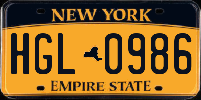 NY license plate HGL0986