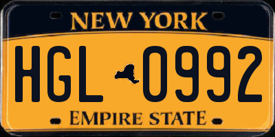 NY license plate HGL0992