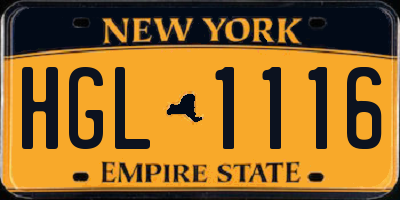 NY license plate HGL1116