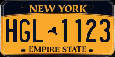 NY license plate HGL1123