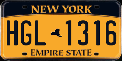 NY license plate HGL1316