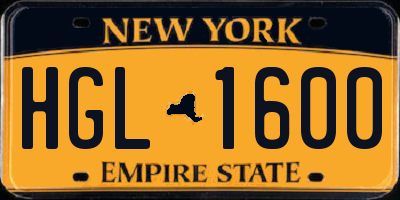 NY license plate HGL1600