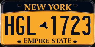 NY license plate HGL1723