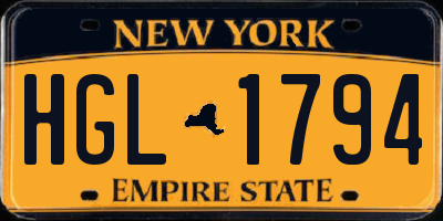 NY license plate HGL1794