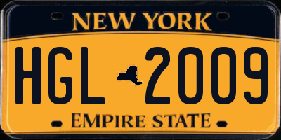 NY license plate HGL2009