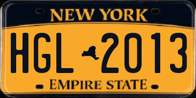 NY license plate HGL2013