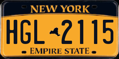 NY license plate HGL2115