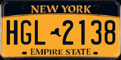NY license plate HGL2138