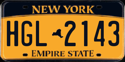 NY license plate HGL2143