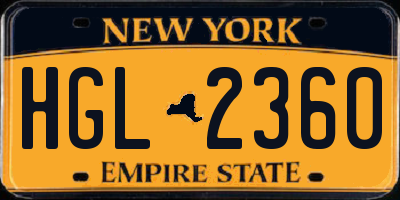NY license plate HGL2360