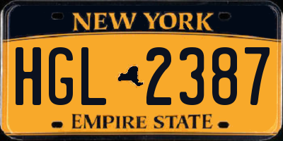 NY license plate HGL2387