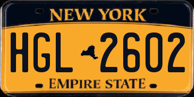 NY license plate HGL2602