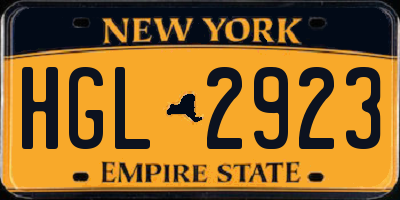 NY license plate HGL2923