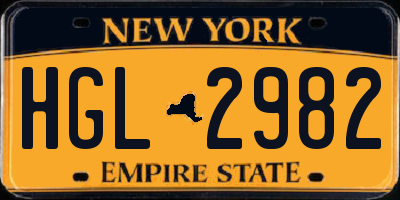 NY license plate HGL2982