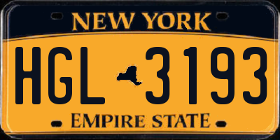 NY license plate HGL3193