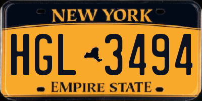 NY license plate HGL3494