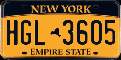 NY license plate HGL3605
