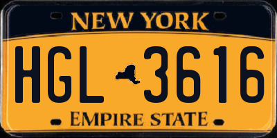 NY license plate HGL3616