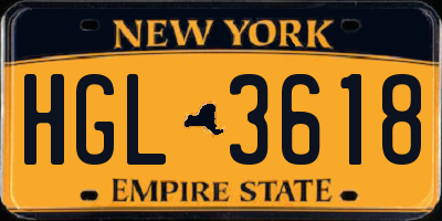 NY license plate HGL3618