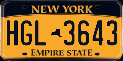 NY license plate HGL3643