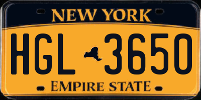 NY license plate HGL3650