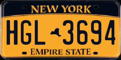NY license plate HGL3694