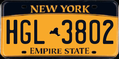 NY license plate HGL3802